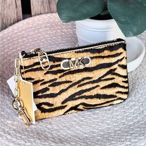 Michael Kors Parker Marigold real haircalf key card holder 5.5”x3.5” NWT